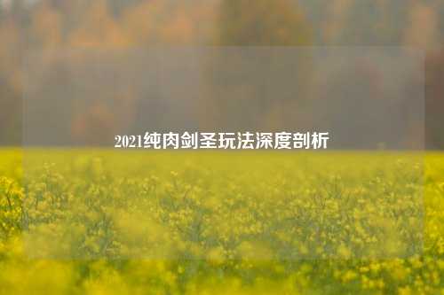 2021纯肉剑圣玩法深度剖析