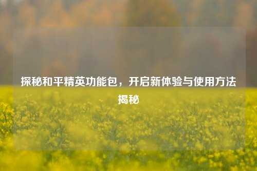 探秘和平精英功能包，开启新体验与使用方法揭秘